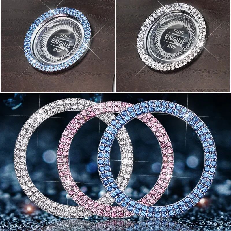 Car Start Switch Button Auto NEW 2Pcs/set  Decorative Diamond Stickers Rhinestone Ring Circle Trims Protective Cover Accessories