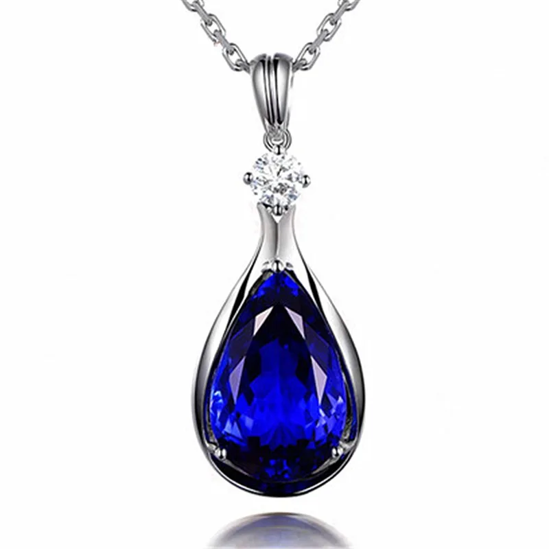 CAMAZ Korean Fashion Tanzanite Pendant Blue Gem Women's Necklace for Valentine's Day