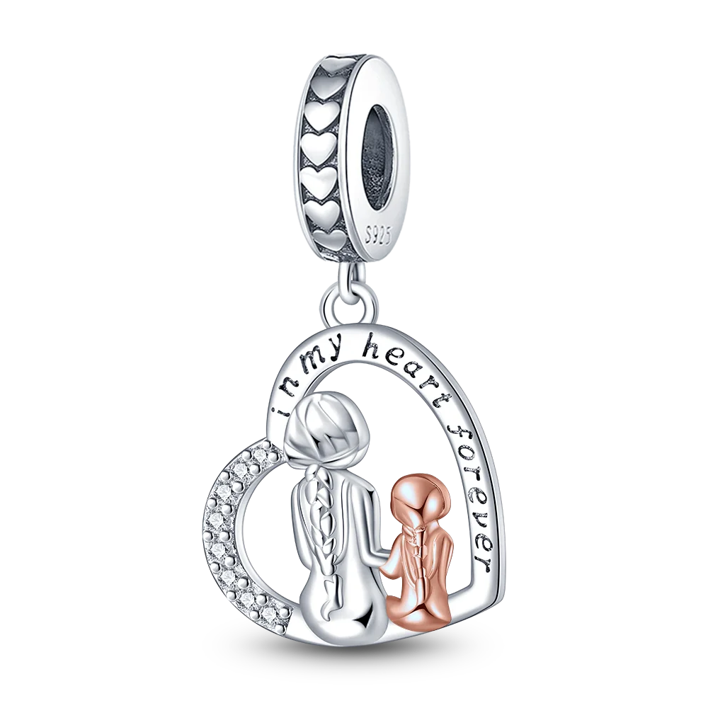 2024 Exquisite Mother\'s Day Mother And Daughter Charm Beads Fit Pandora Bracelet Women 925 Silver Pendant Beads DIY Jewelry Gift