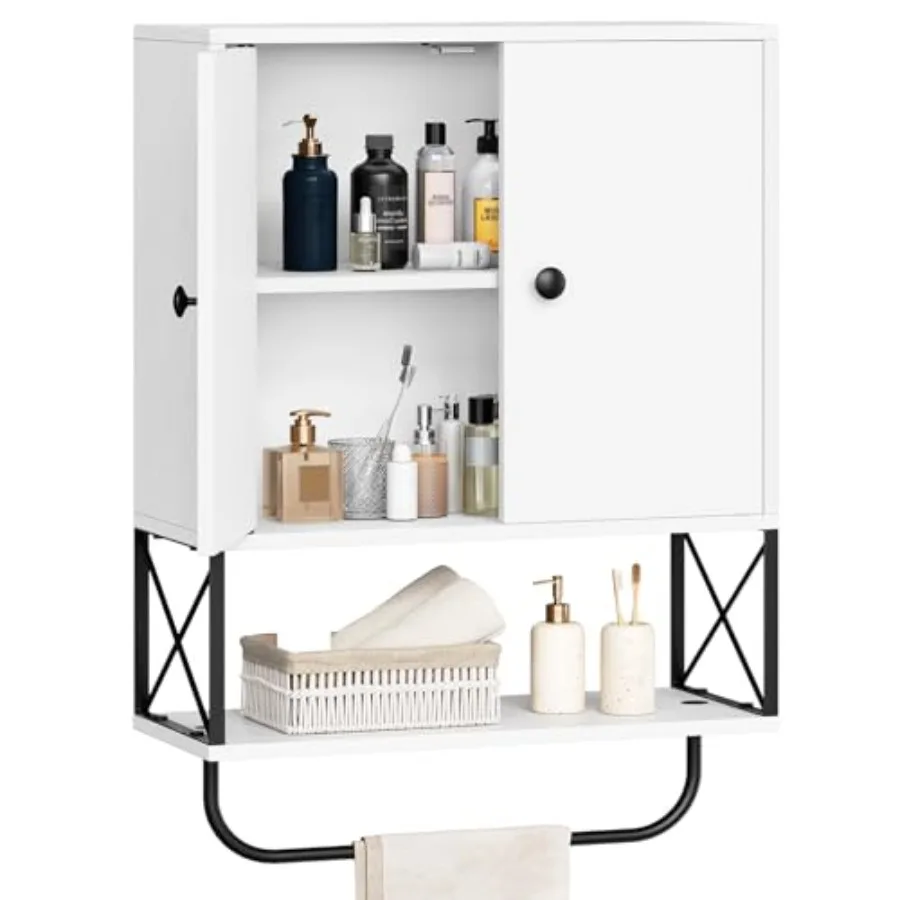 

Bathroom Wall Cabinet with 2 Doors and Adjustable Shelf Farmhouse Medicine Cabinet with Towel Rack 3-Tier Wall Mounted Storage