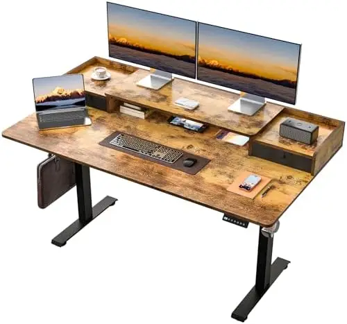 

63 x 30 Inch Electric Standing Desk with 2 Drawers, Adjustable Height Widened Stand Up Desk with Storage, Sit to Stand