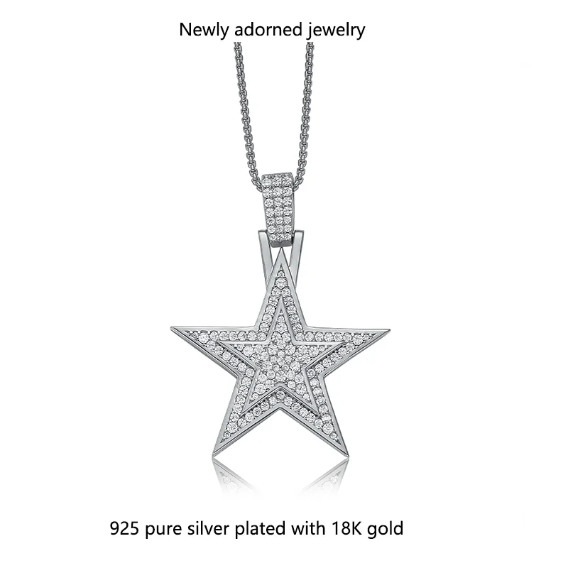 

925 silver inlaid moissanite fashion trend classic bestseller hip-hop jewelry exquisite full diamond five-pointed star pendant n