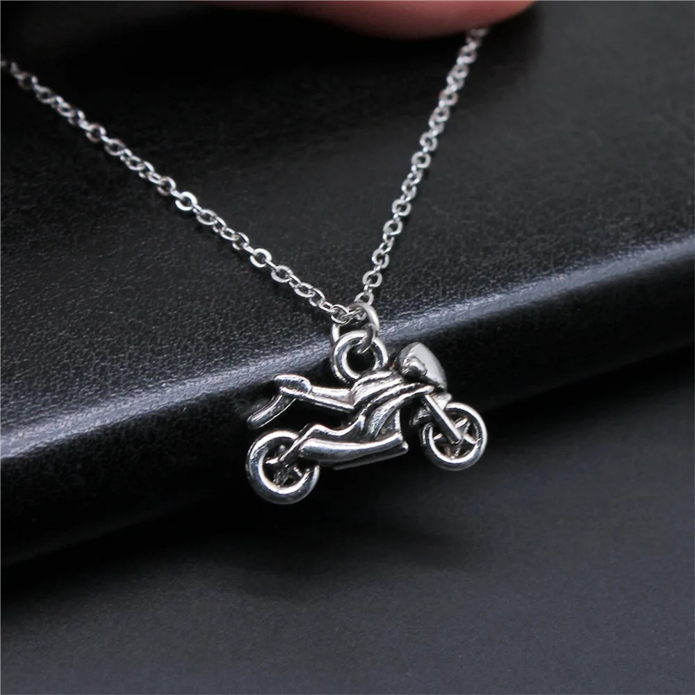 Simple Classic Fashion 14x21mm Antique Silver Color Motorcycle Pendant Girl Women Short Chain Necklaces Choker Necklace