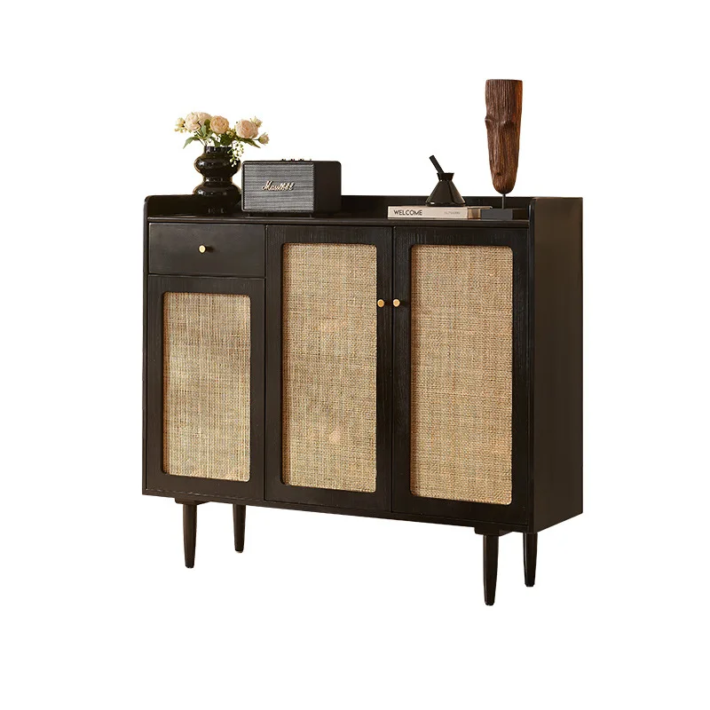 

Solid wood shoe cabinet simple with drawers cabinet multi-functional layered storage breathable rattan shoe rack