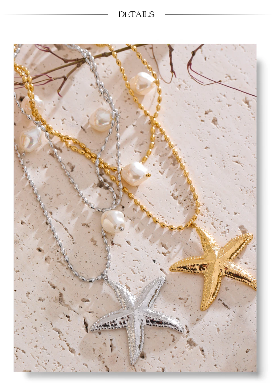 Yhpup Stainless Steel Double Layer Ocean Summer Holiday Necklace Jewelry Waterproof Handmade for Women Gold Platinum PVD Plated