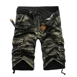 Pantalones cortos de camuflaje para hombre, Shorts informales de algodón, ropa de marca, cómodos, sin cinturón, verano