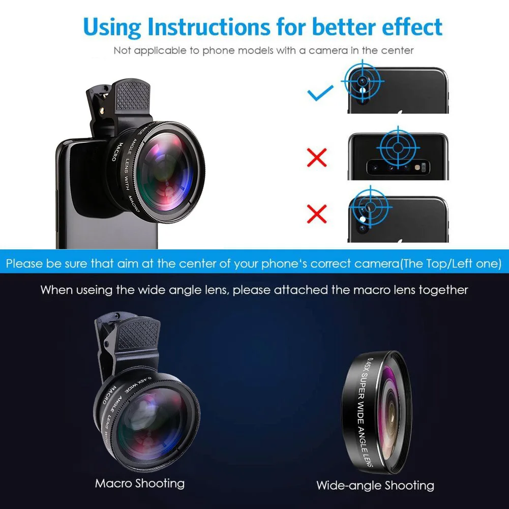 Mobile Camera Lens Kit with 15X Macro and 0 45X Wide Angle Lenses Portable Travel Bag Compatible with Most Smartphones