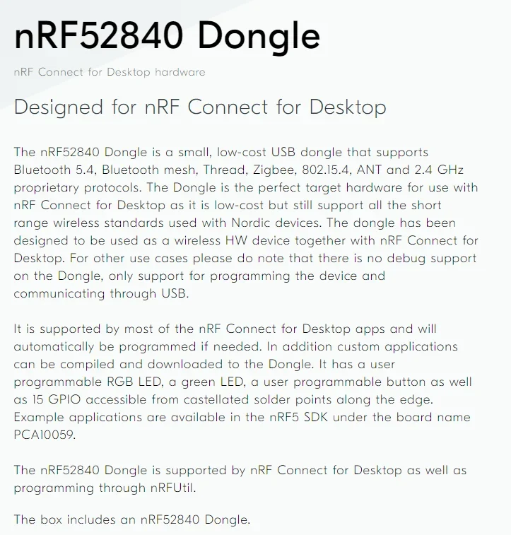 nRF52840 Dongle Development Board Bluetooth LE/mesh/Thread/Zigbee/802.15.4/ANT/2.4GHz USB Dongle