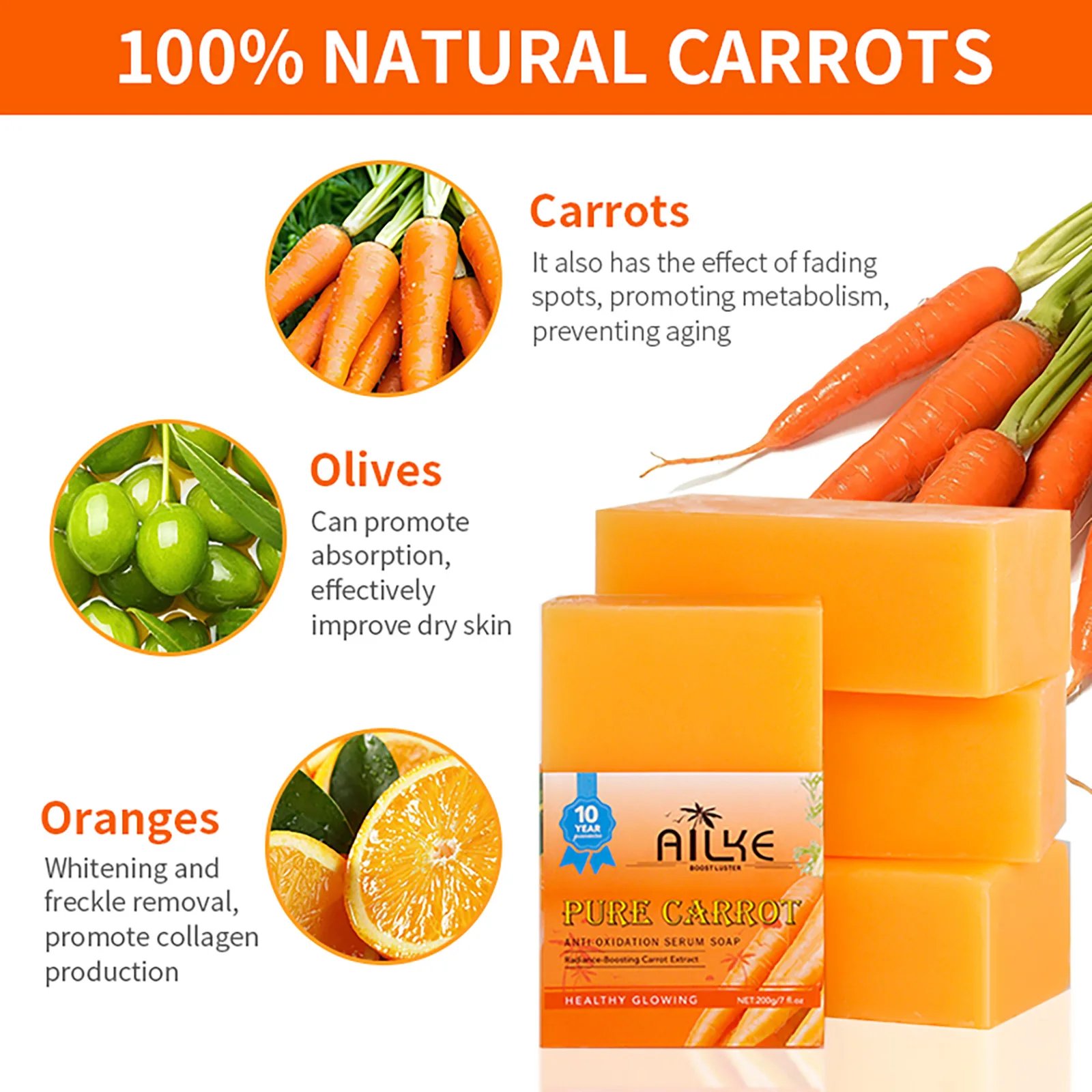 AILKE Carrot Anti-Oxidation Serum Soap, Skin Brightening Soap Bar, Cleaning Stains