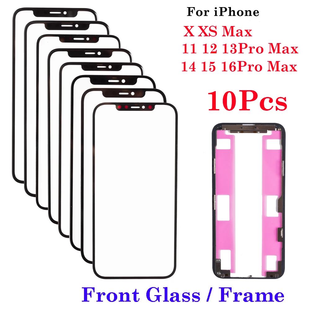 

Pop 10Pcs/lot New Brand Front Screen Outer Glass With OCA For IPhone X XS Max 11 12 13 14 15 16 Pro Max Mini Plus LCD External L