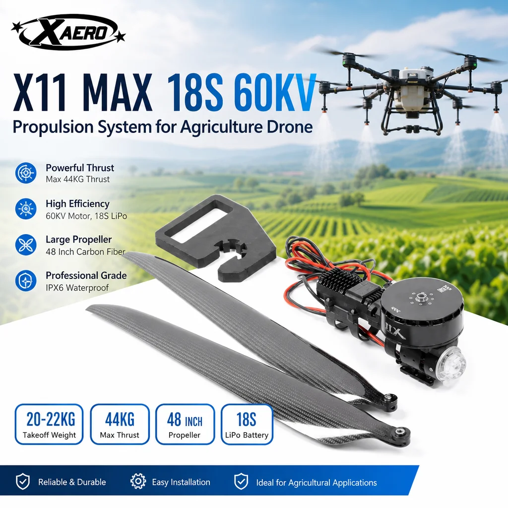 

XAERO X11 MAX 18S 60KV Propulsion System 20kg 44kg Thrust 48 inch Propeller for Agriculture Drone