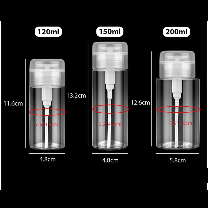 Botellas rellenables para uñas, dispensador de prensa vacío, removedor de esmalte de uñas, limpiador, botella de maquillaje, herramienta de manicura, 120/150/180ml