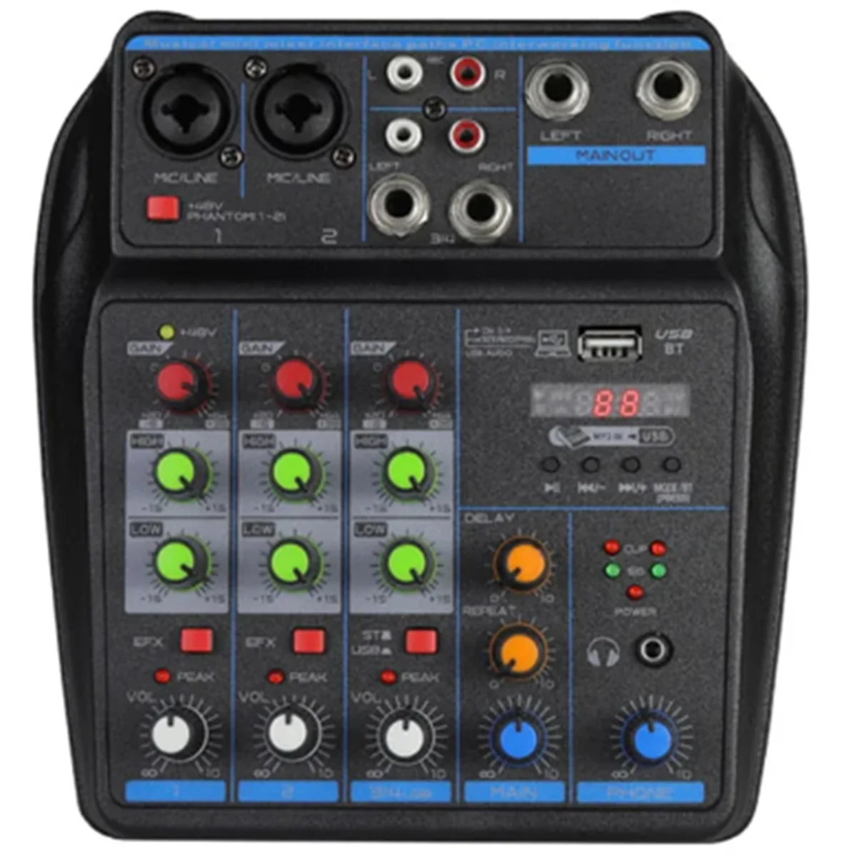 

4 Channel Audio Mixer Mini Sound Mixing Console Bluetooth 48V Power Supply for Music DJ Recording Karaoke System