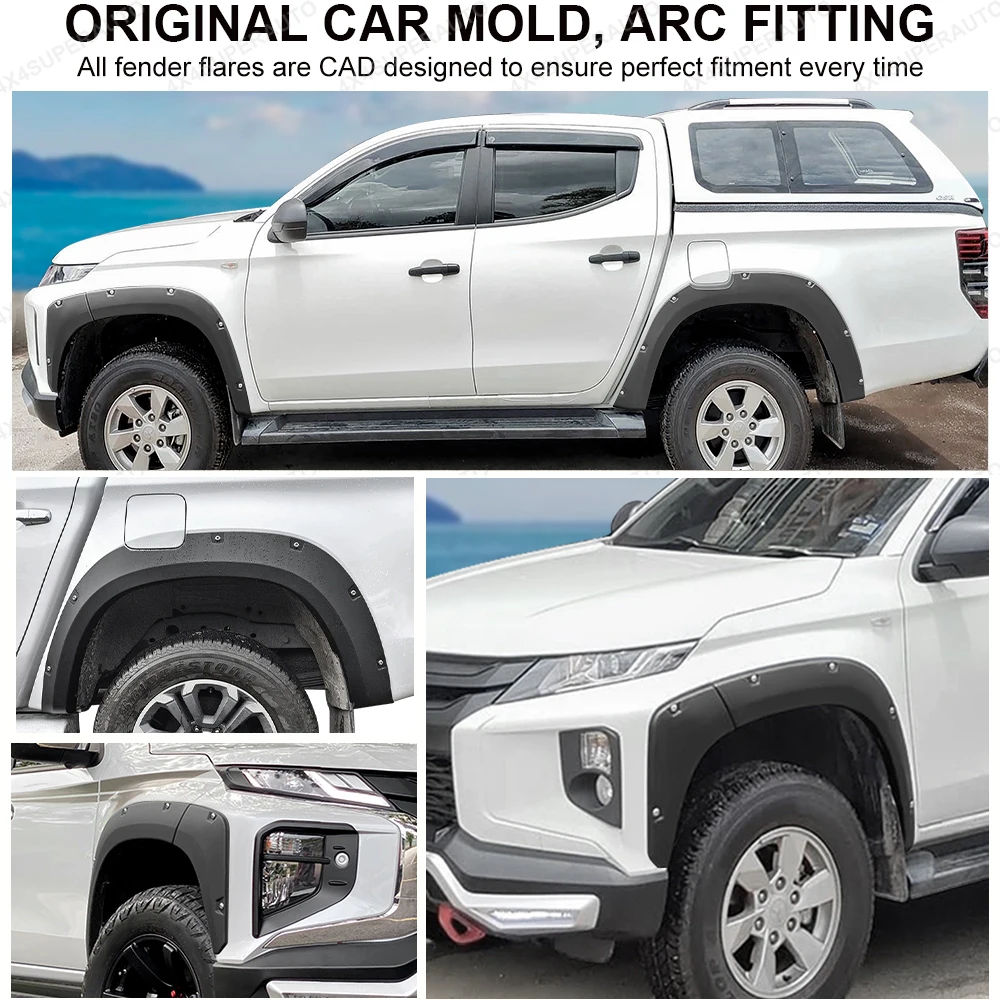 Rivet Style Fender Flares for Mitsubishi Triton L200 2019 2020 2021 2022 2023 Wheel Arches Kits Matte Black 4X4 Car Accessories