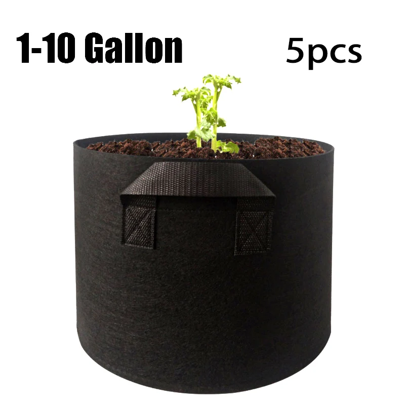 

1-10 Gallon 5pcs Plant Grow Bags Garden Tools Fabric Pot Jardim Home Gardening Flowers Plant Growing Grow