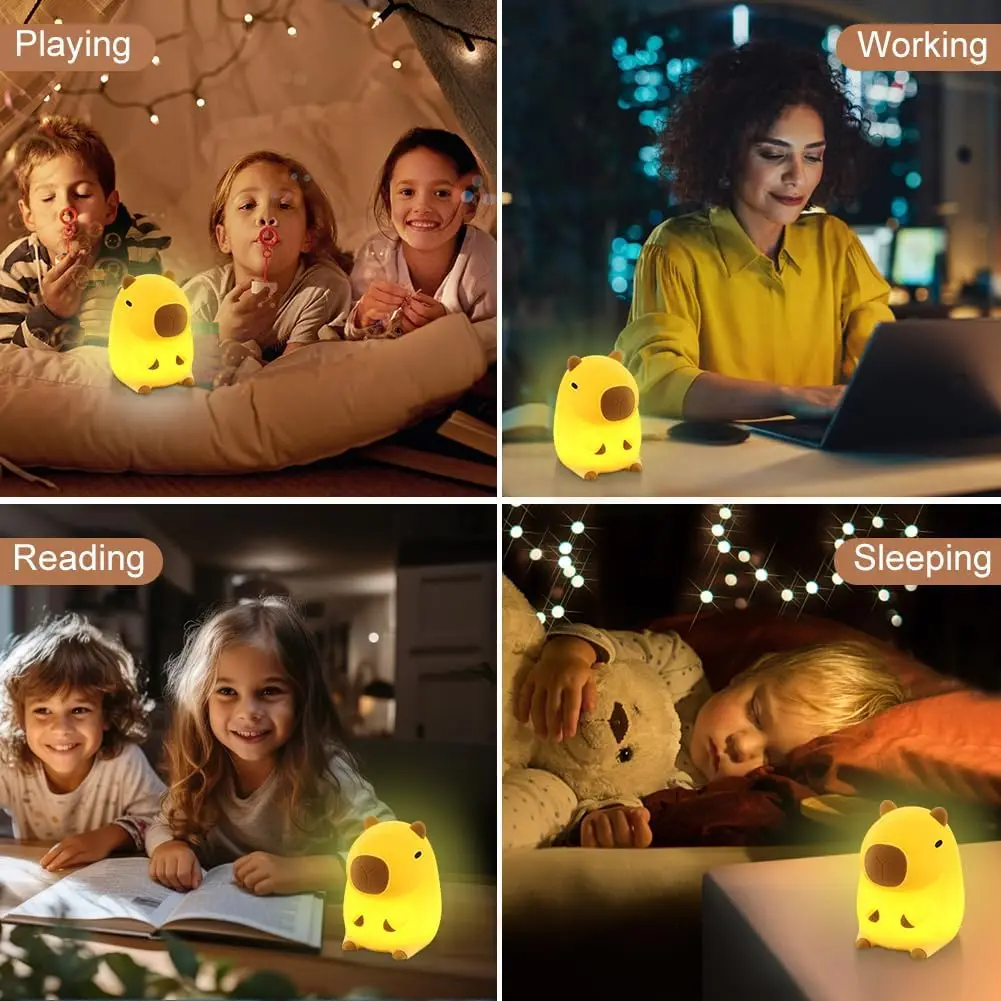 Cute Cartoon Capsule Silicone Kids Night Light, USB recarregável, Timing, escurecimento, Sleep Soft Lamp, Decoração do quarto das crianças