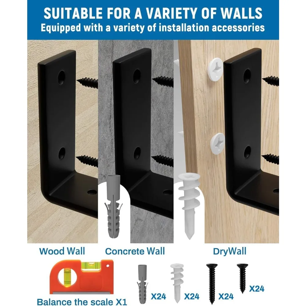 12 suportes de prateleira de 12 polegadas para prateleira flutuante DIY, suporte resistente de 1/5 polegadas de espessura