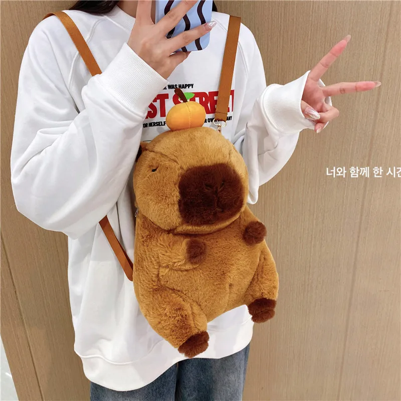 Kawaii Plush Capybara Toy Backpack Cute Large Capacity Stuffed Animal Plush Bag Boy Girl Backpack Kindergarten Gift for Girl