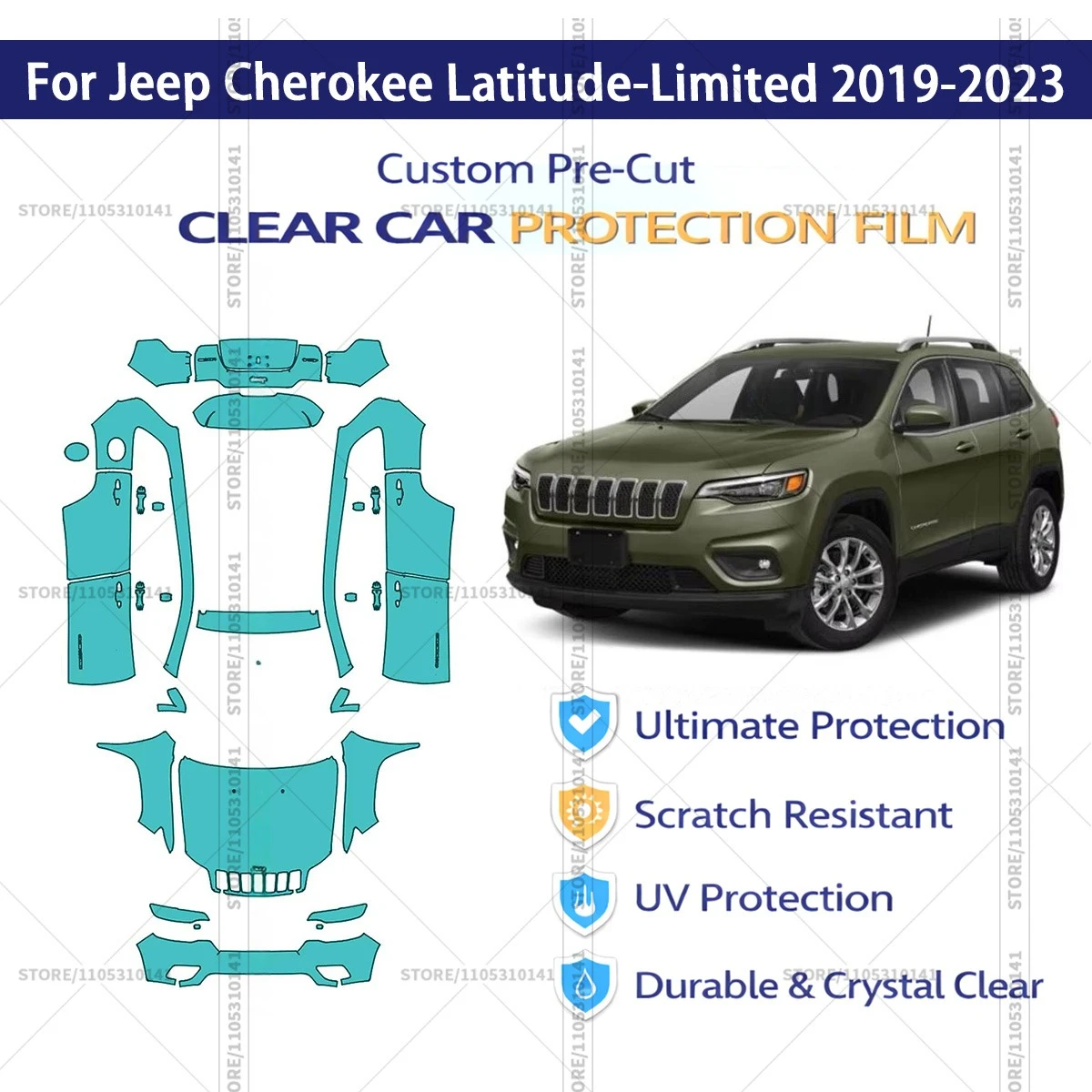 Pre-Cut Paint Protection Film PPF Transparent Car Film Professional Automotive PPF For Jeep Cherokee Latitude-Limited 2019-2023