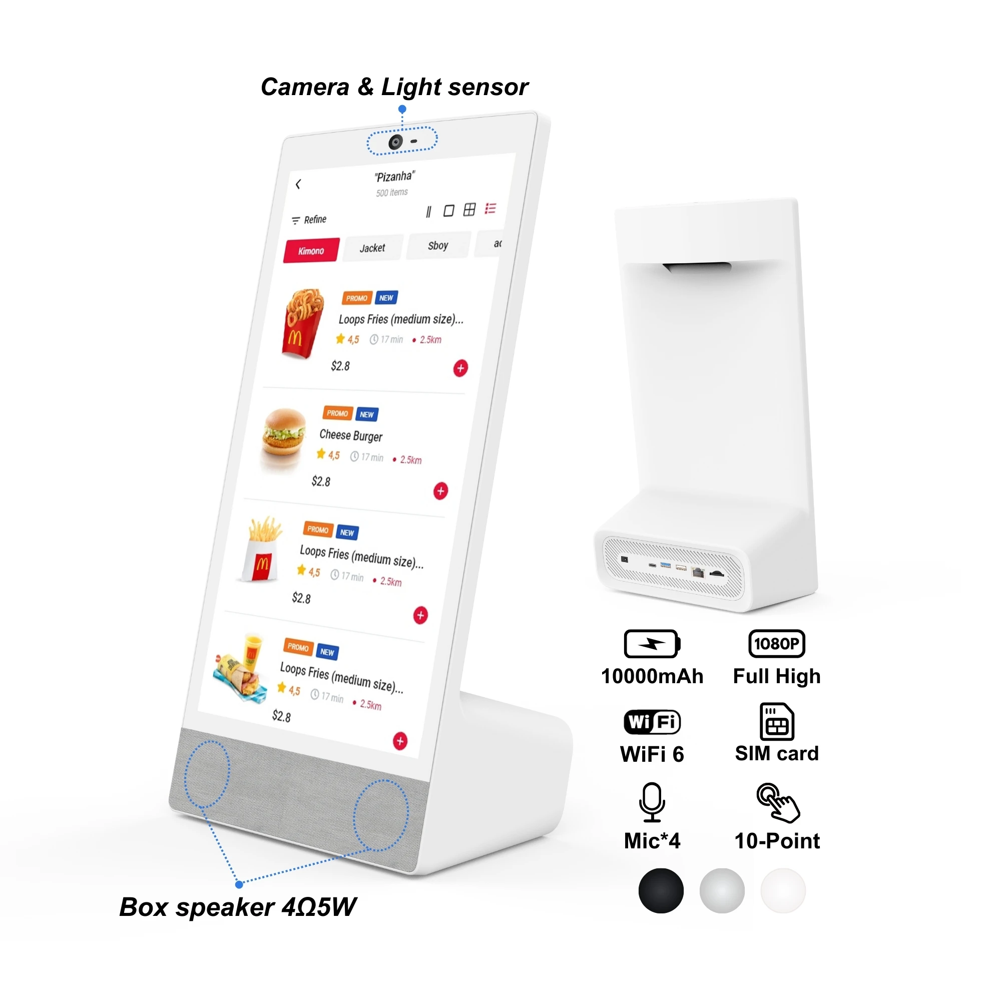 

Desktop Digital Menu Display 15.6-inch Android 14 Touchscreen 4 + 64GB 10000mAh Battery, Optional Camera For Retail Stores And R