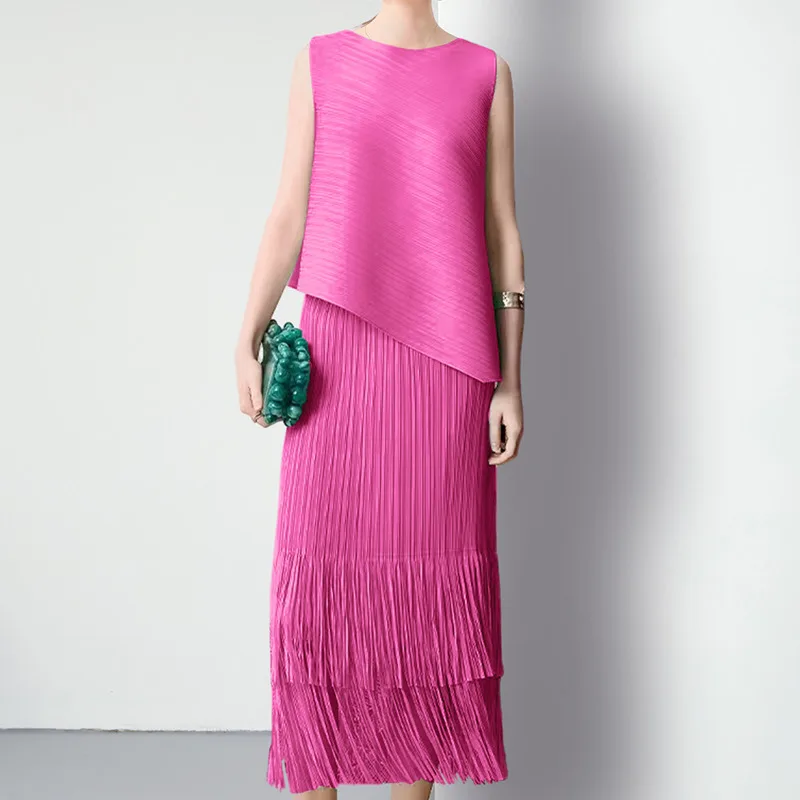 HKSH Spring Summer New Women Tide Young Style Y2K Contracted Fashion Ins Elegant Temperament Pleated Fabricevening Dress HK5086