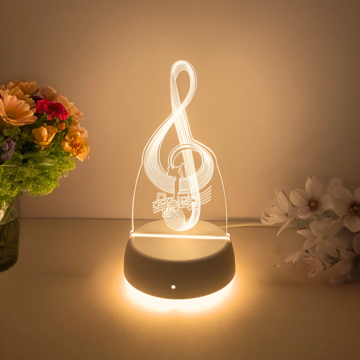 1PC Note Shaped LED Monochrome Warm Light Night Light, Exquisite Note Shaped to Enhance the Music Atmosphere, USB Powered.