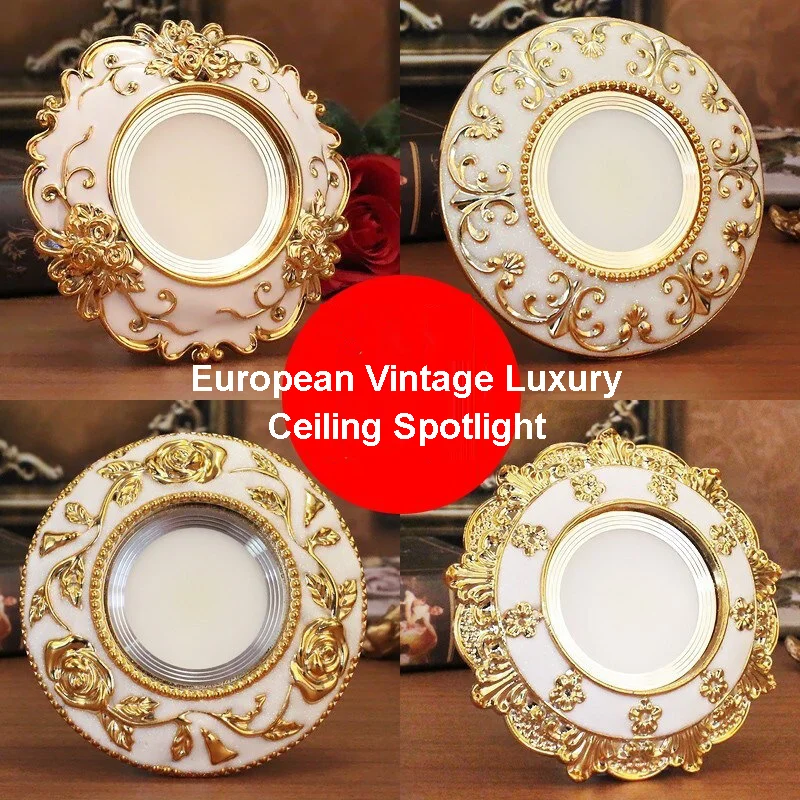 

Vintage Luxury Golden Ceiling Spotlight Corridor Bedroom Kitchen Living Room Study European Embedded Retro Bronze COB Downlight