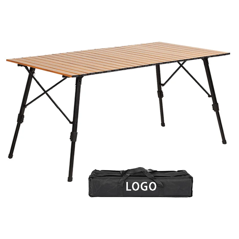 Modern lightweight omelet-shaped camping outdoor picnic table with retractable legs, aluminum portable design