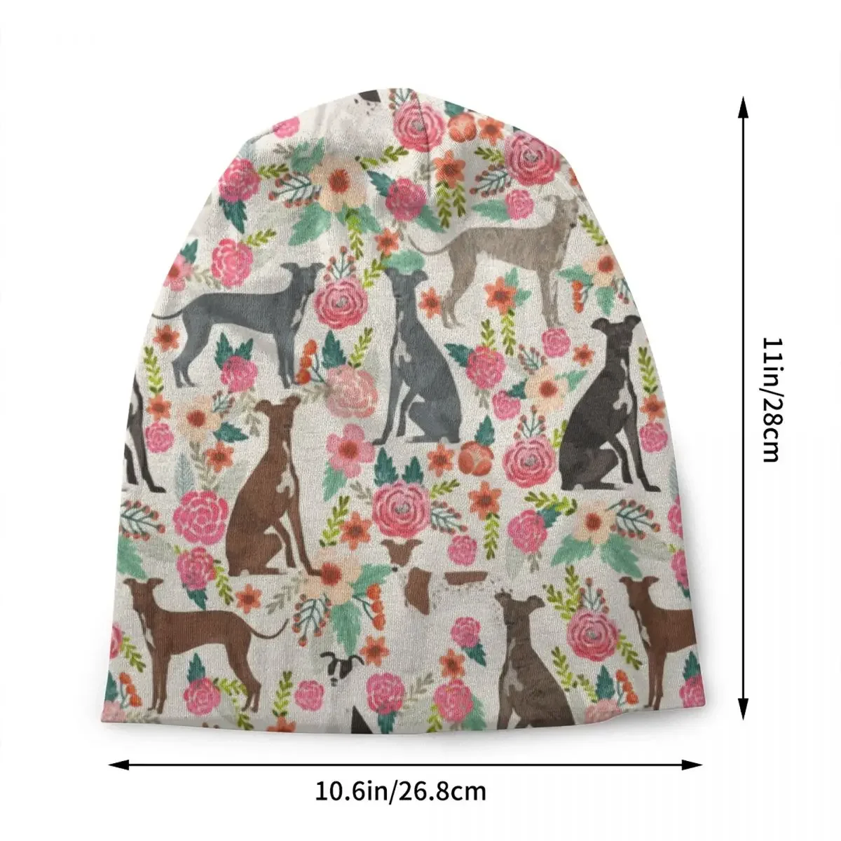 Italian Greyhound Dog Floral Bonnet Hats Street Knitting Hat For Women Winter Warm Sighthound Whippet Dog Skullies Beanies Caps