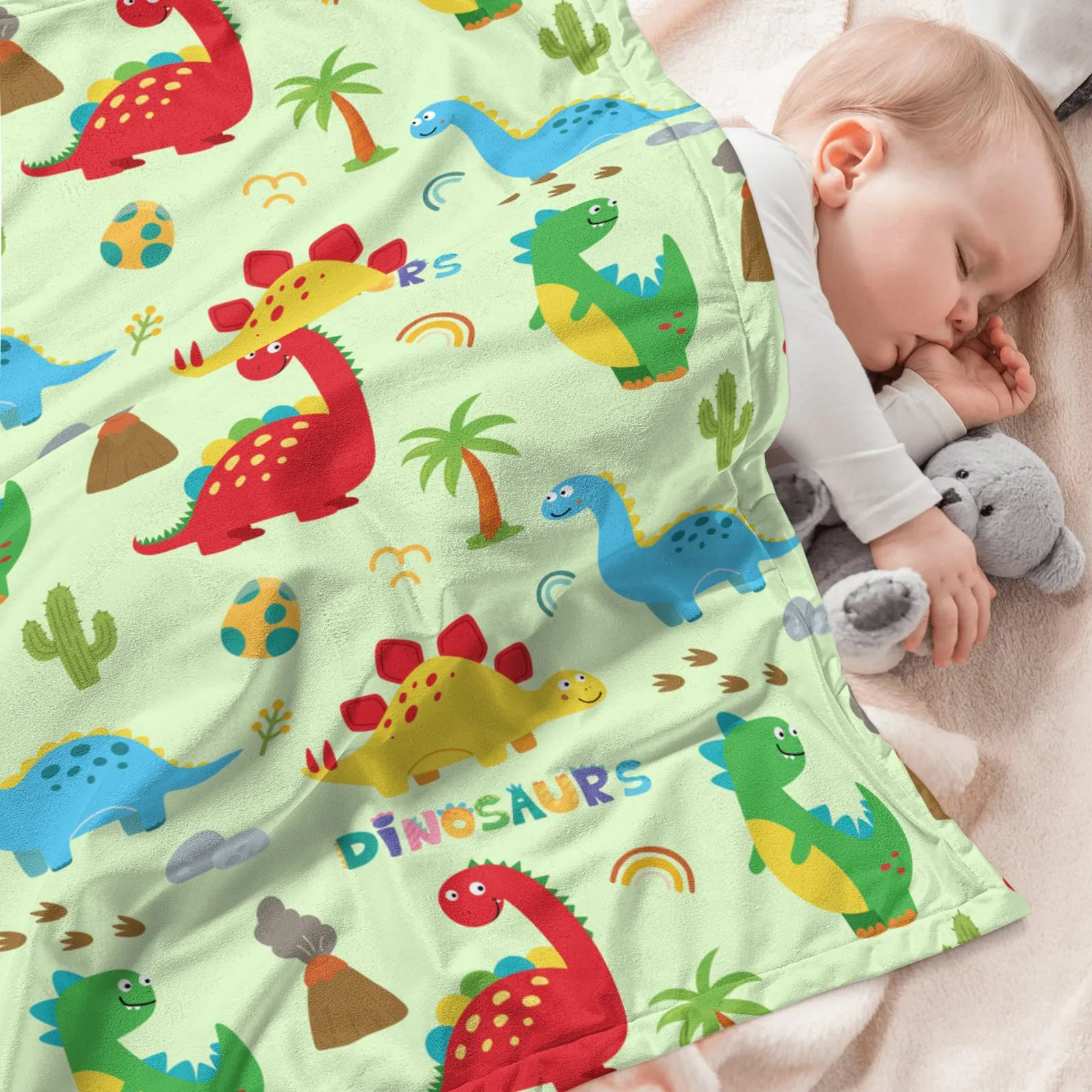 KACISSTY Animals Blankets Cartoon Dinosaurs Plants Cactus Printed Kids Boys Quilts Flannel Cozy Office Nap Fluffy Blanket