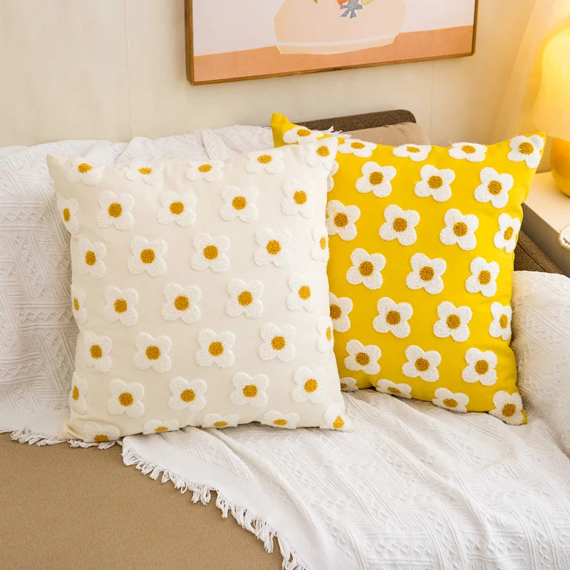 

Flower Jacquard Embroidery Pillow Cover 45X45 Cojines Decorativos Para Sofa Pillow Case Yellow Bohemia Decorations Pillowcases