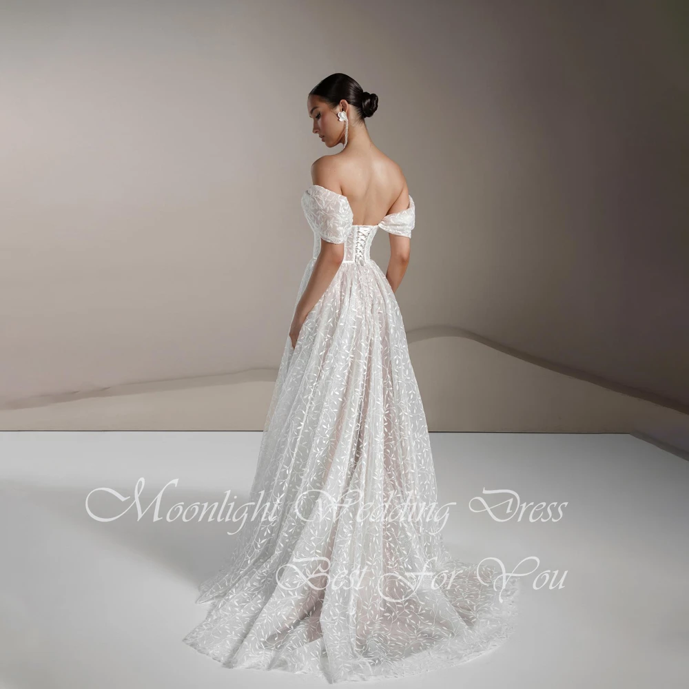 Elegant Pleat Lace A-Line Wedding Dress 2026 Women Boat-Neck Off The Shoulder Open Back Lace-up Vestidos De Novia Customized