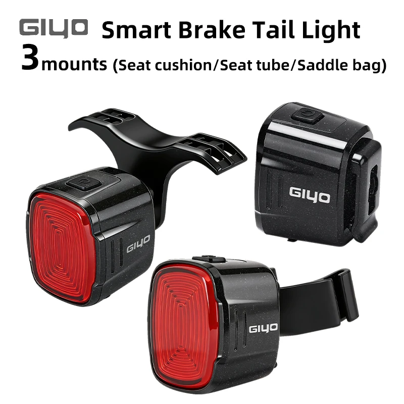 GIYO Cycling Rear Light Smart Brake Sensing Light Bicycle Tail Light MTB Road Bike IP66 Waterproof LED Charging  Safety Lamp