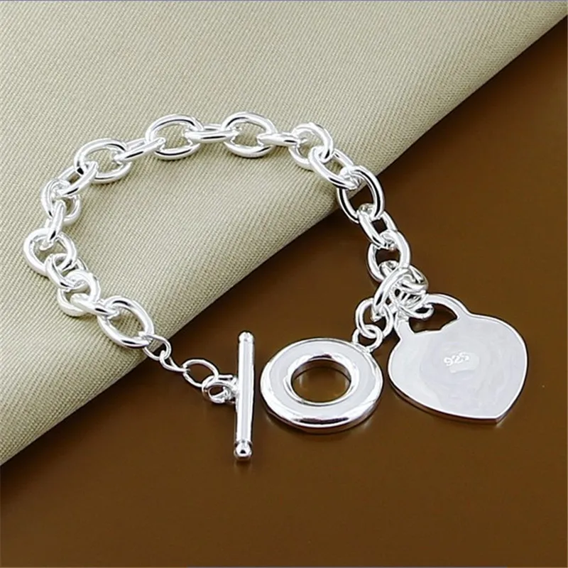 

925 Sterling Silver TO Clasp Heart Pendant Bracelet Chain For Women Wedding Engagement Luxury Christmas Gift Jewelry