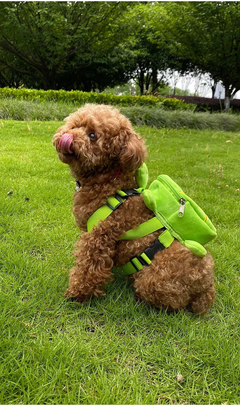 1 x süßer Haustier-Rucksack mit Schildkrötenmotiv, verstellbares Brustgeschirr mit Leinenhalter für kleine und mittelgroße Hunde, Katzen, zur Aufbewahrung von Leckerlis für Spaziergänge im Freien – Detail 5