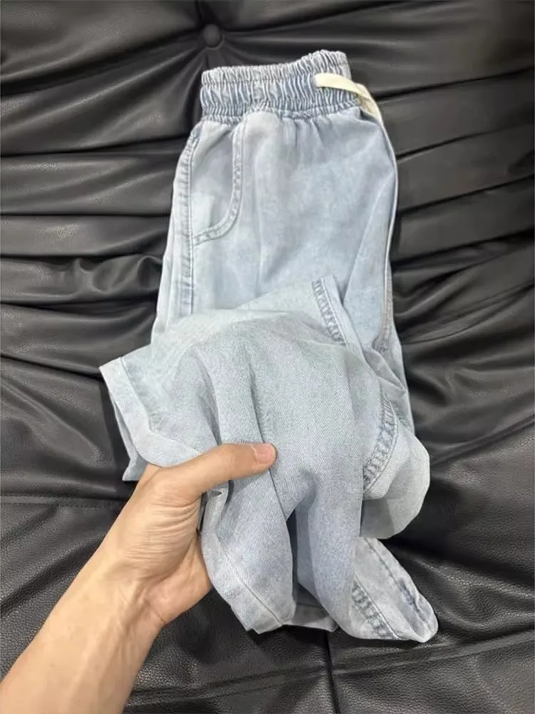 

Liersel Soft Ice Silk Men's Summer Thin Straight Leg Wide Leg Jeans Drapey Cool Feeling American High Street Denim Pants