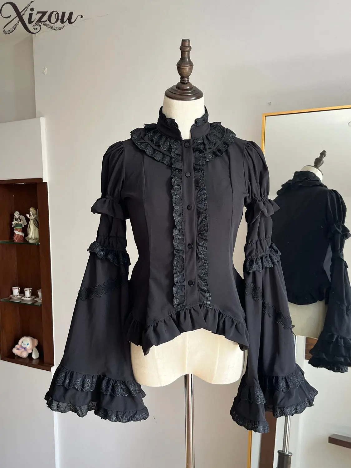

Womens Tops Summer Slim Skinny Gothic Lolita White Black Casual Shirt Lolita Style Sleeve Ji Sleeve Shirt Elegant Blouse