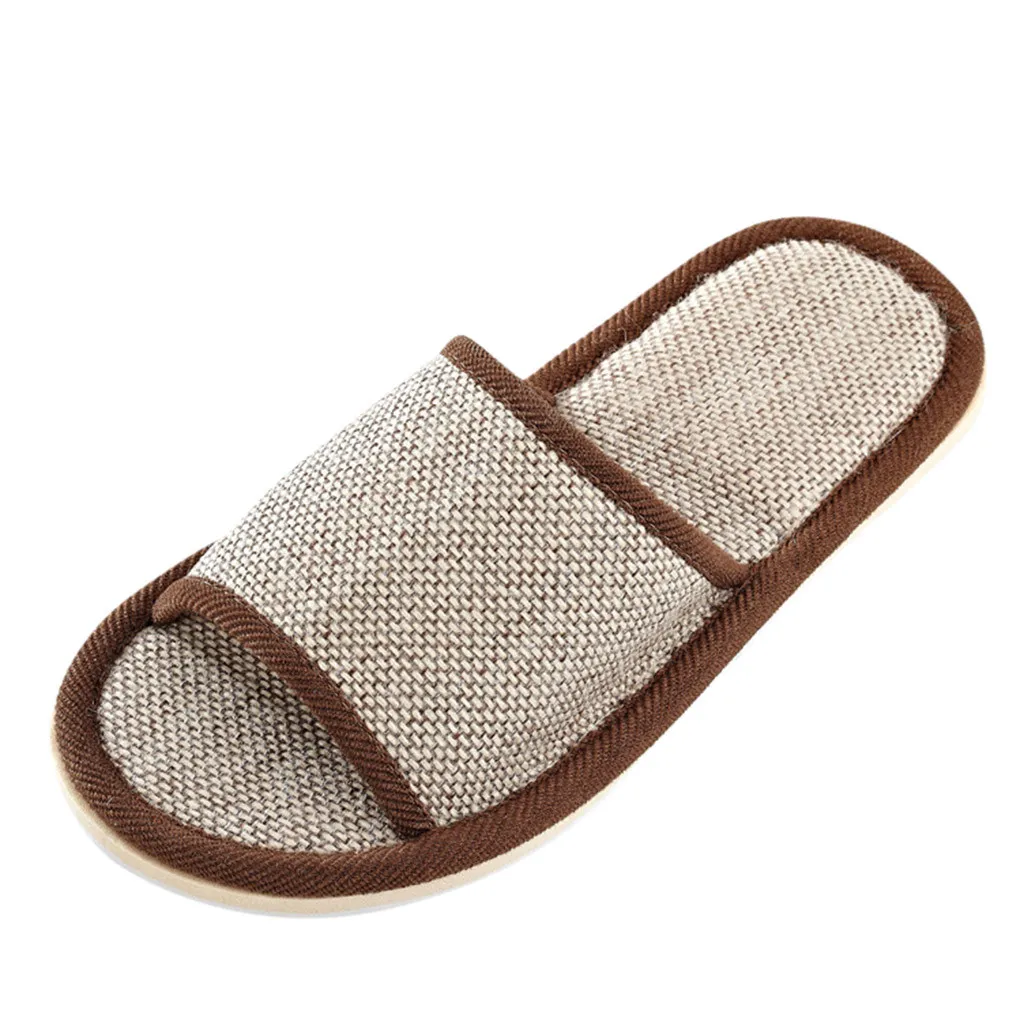 Linen Slippers Men Women Couples Soft Thick Bottom  Indoor House Anti-Slip Breathable Mute Slides Japanese Style Shoes Slide ﻿