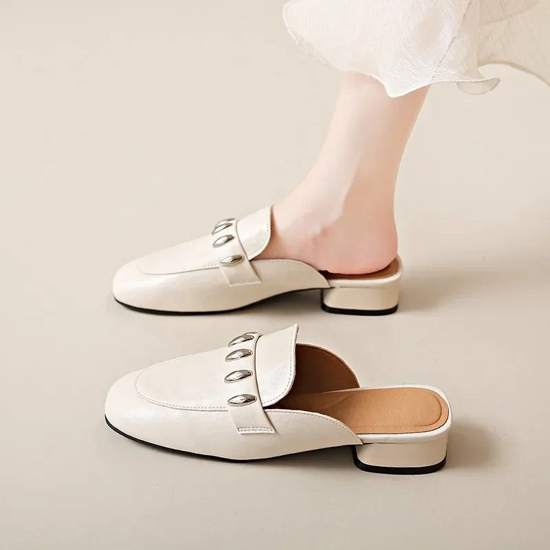 

Fashion Dress Sandals ‌2025 Summer Hot Sale Women's Slippers Square Toe Closed Toe Low Heel Concise Modern Slippers ZapatosMujer