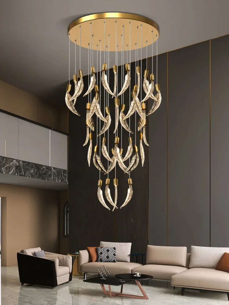 

Loft Spiral Staircase Chandelier Modern LED Light Duplex Living Room Dining Room Interior Lighting Creative Golden Chandelier