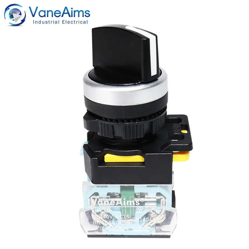 VaneAims 22MM FXB38 Plastic Selector Knob Rotary Switch Momentary Latching 2NO 1NO1NC 2/3 Position 10A ON/OFF Power Switch Black