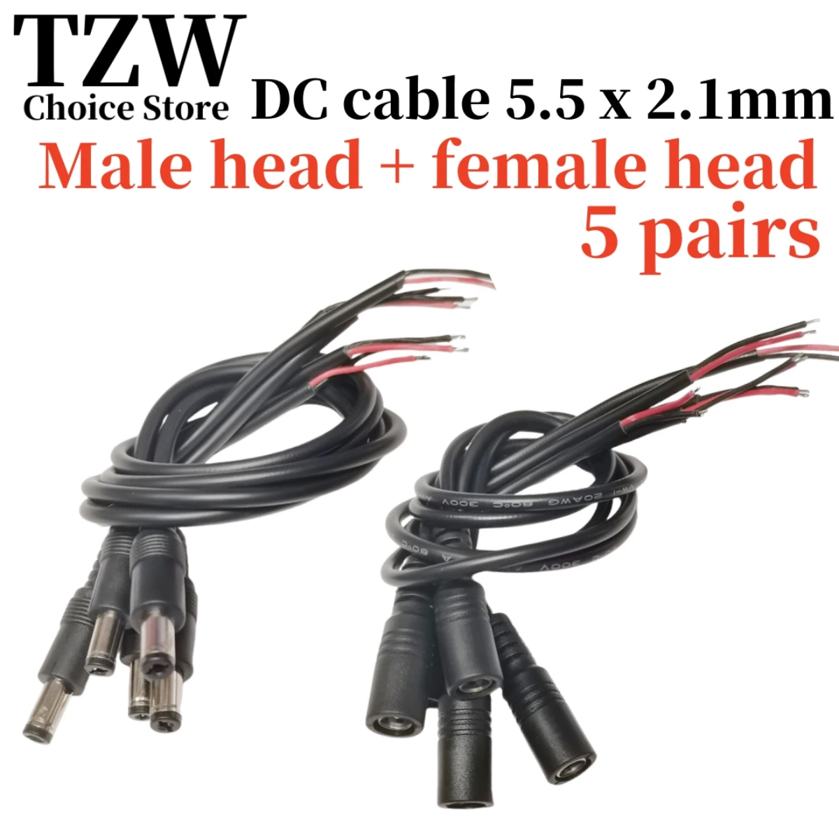 موصل مقبس طاقة تيار مستمر ، سلك توصيل كابل ، إبداعي سهل الاستخدام ، ذكور وإناث ، 5 أزواج ، 12 فولت ، 5.5 × 2.1 مم