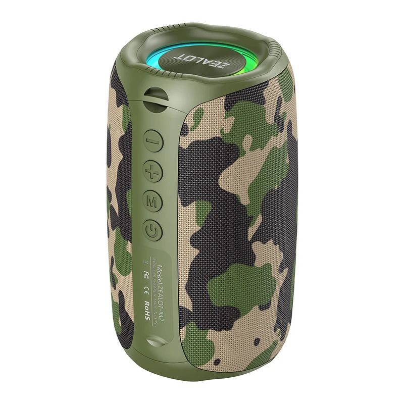 Zealot-M2 draagbare Bluetooth-luidspreker, IPX5 waterdicht 360 ° Draadloze speaker TWS stereo pairing 10 uur speeltijd voor kamperen en wandelen