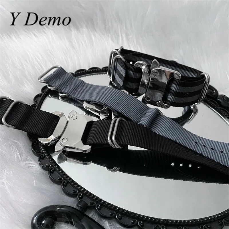 Y Demo Techwear Adjustable Hand Bracelet Casual Punk Adjustable Metal Buckles Striped Nylon Accessory