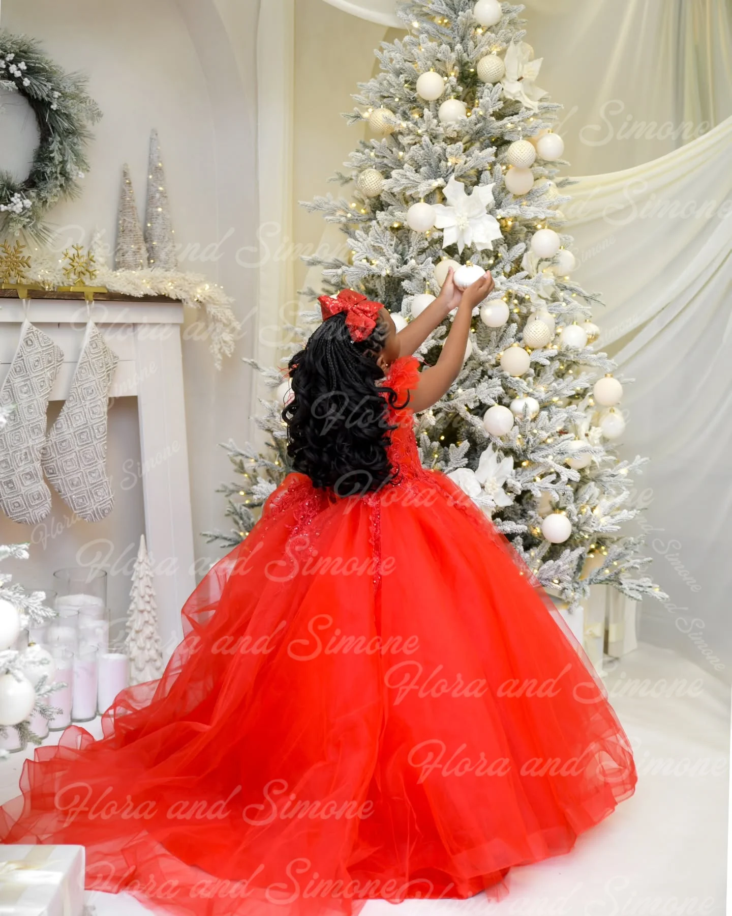 فستان فتاة الزهور الحمراء الفاخرة المخصصة لفساتين الحفلات لحفلات الزفاف وحفلات أعياد الميلاد وحفلات السهرة وحفلات الكريسماس