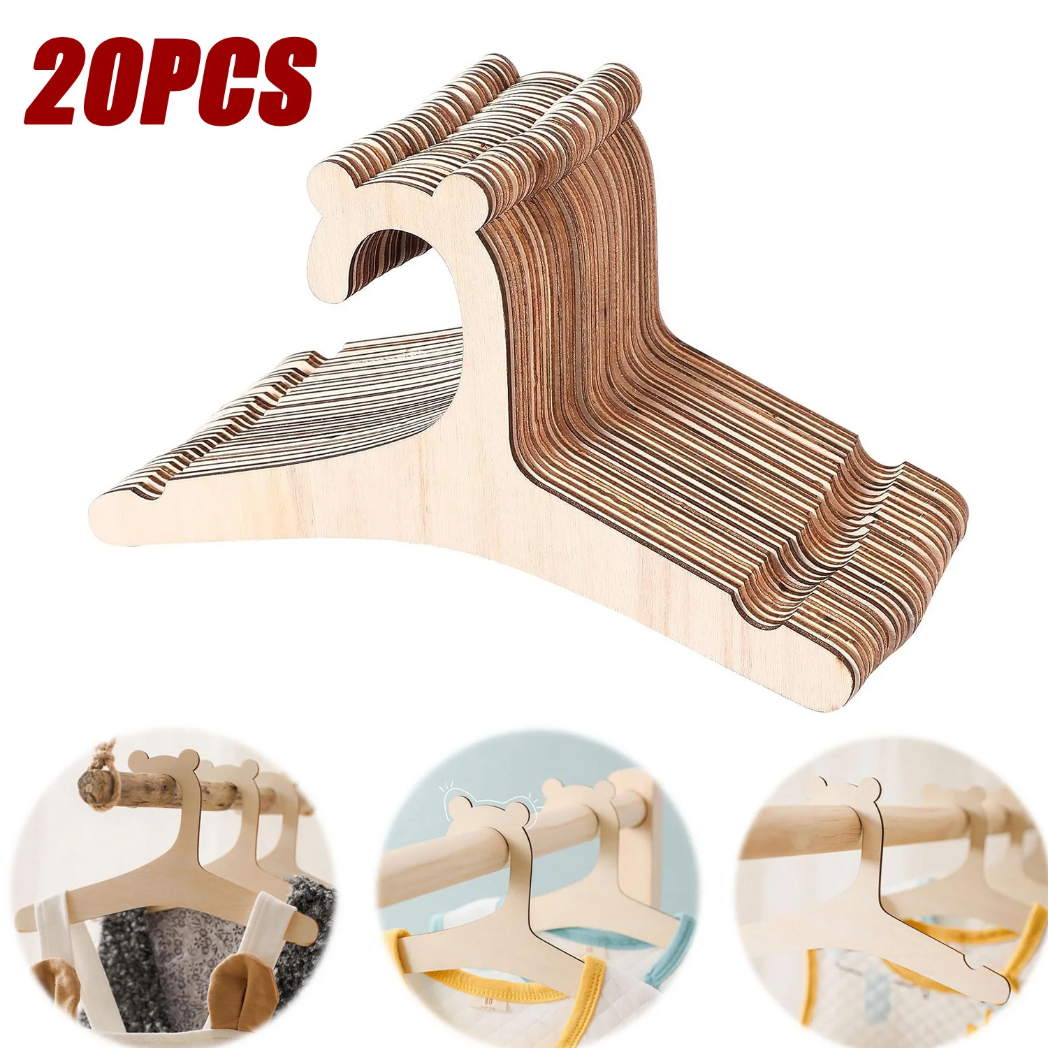 Perchero 20 piezas de madera para ropa de bebé, colgador de secado de oso bonito, decoración de habitación de princesa para guardería, regalo para