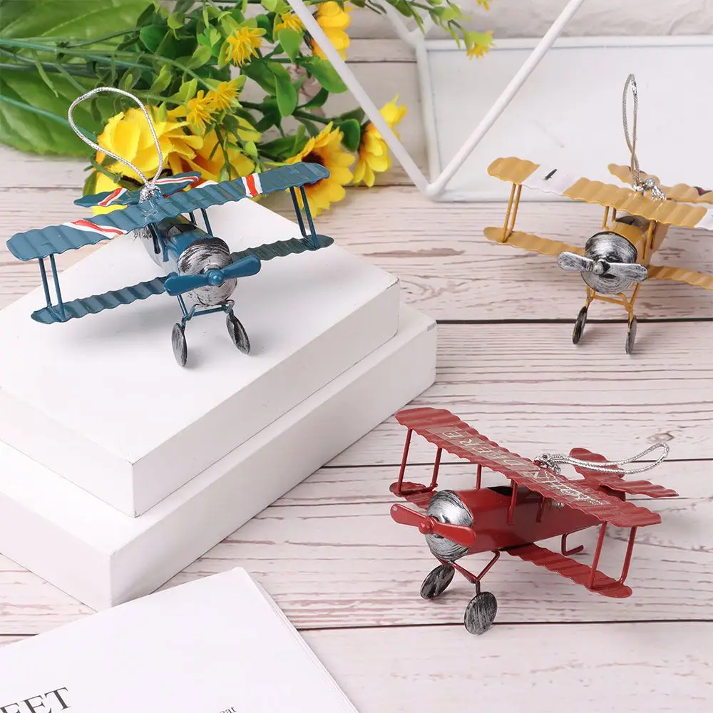 Miniatures Home Desktop Decoration Craft Ornamen Tin Plane Vintage Small Aircraft Model Ornaments Creative Car Interior