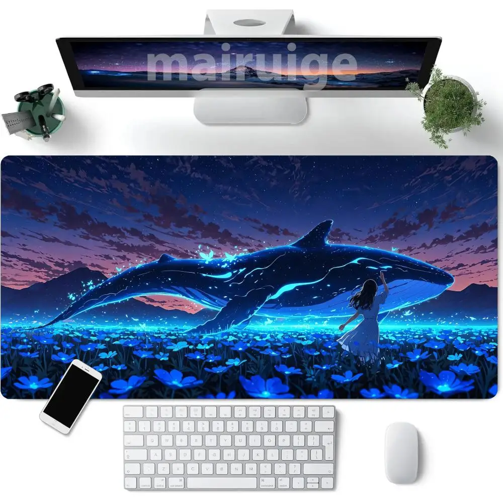 

Blue Whale Design Mouse Pad Large Computer Office Game Table Mat XXL Rubber Anti-slip Stitched Edge Keyboard Mats Long Desk Pads
