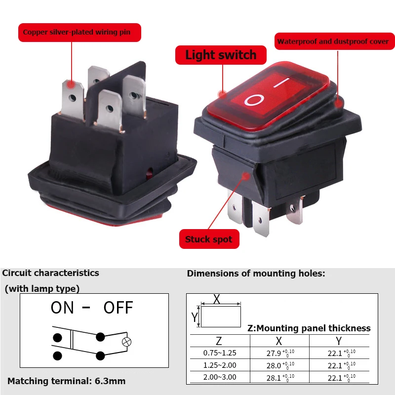 5PCS Wasserdichte Boot Schalter Mit Licht KCD4-201NW Warped Boot Netzschalter 4 Pin 2 Geschwindigkeit 16A 125VAC/20A 250VAC – Detail 6
