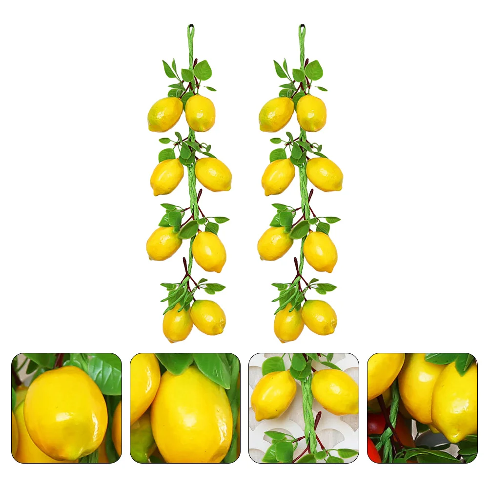 2 Bunches Apron Imitation Lemon Skewers Man Tree Yellow Decor Foam Hanging Fruit Prop